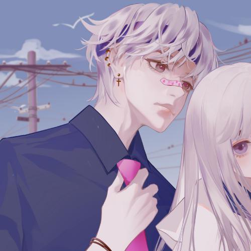 动漫头像情侣男女两张,两个人在虚拟世界中的相伴相守